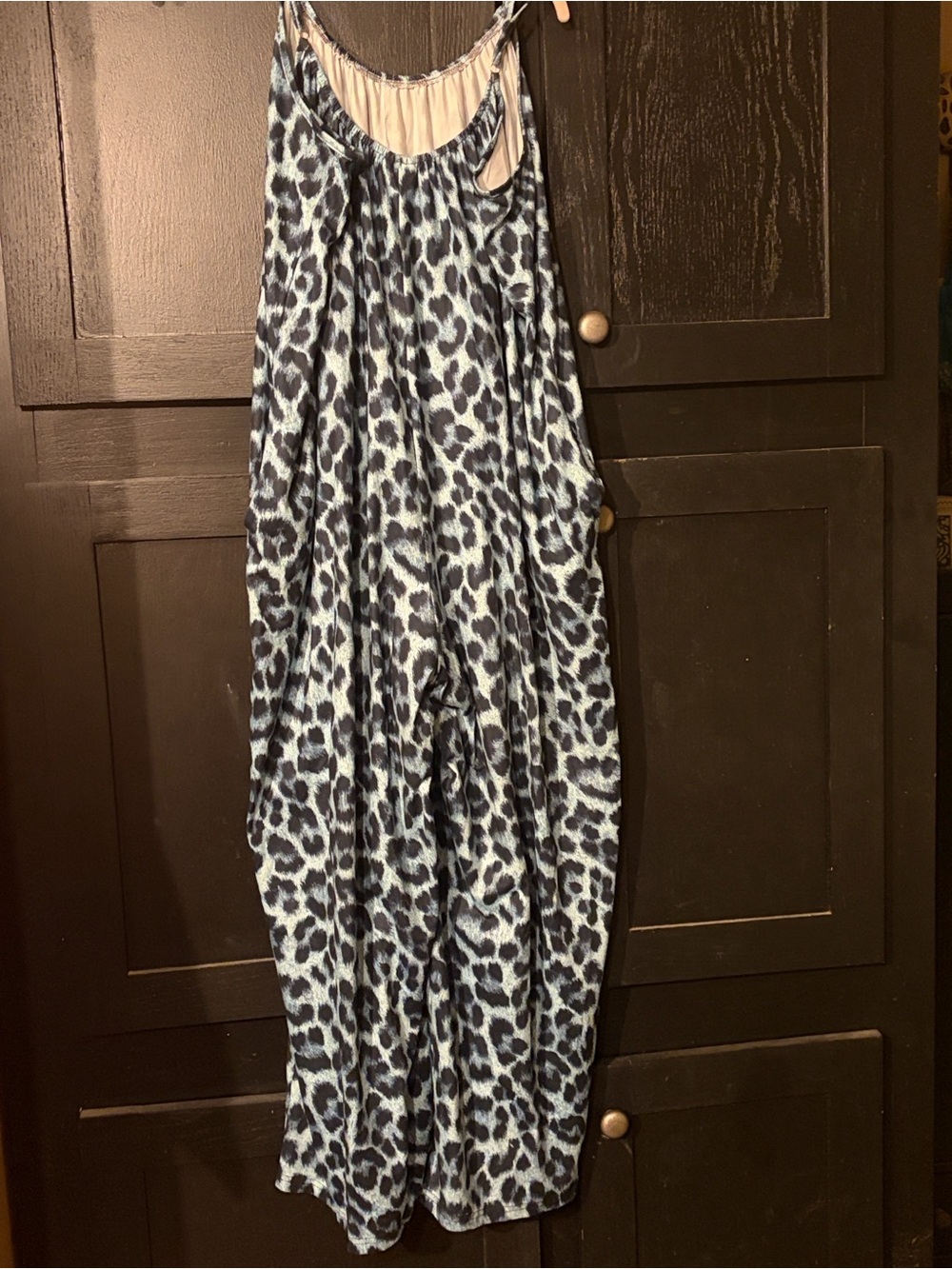 Blue Leopard Print Adjustable Sleeveless Jumpsuit